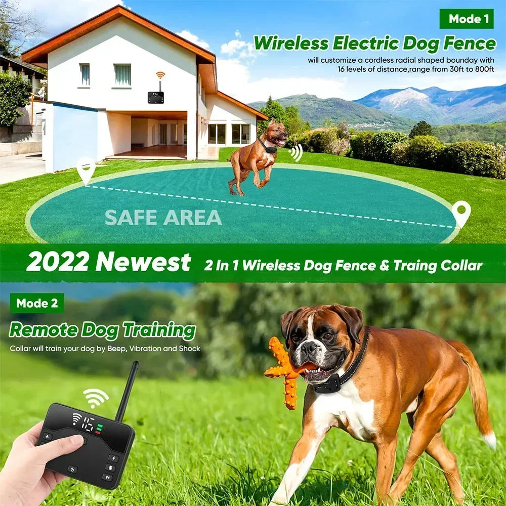 Wireless Pet Containment System & Training Collar | Adjustable Vibration & Static Shock | Safe, Rechargeable, Waterproof