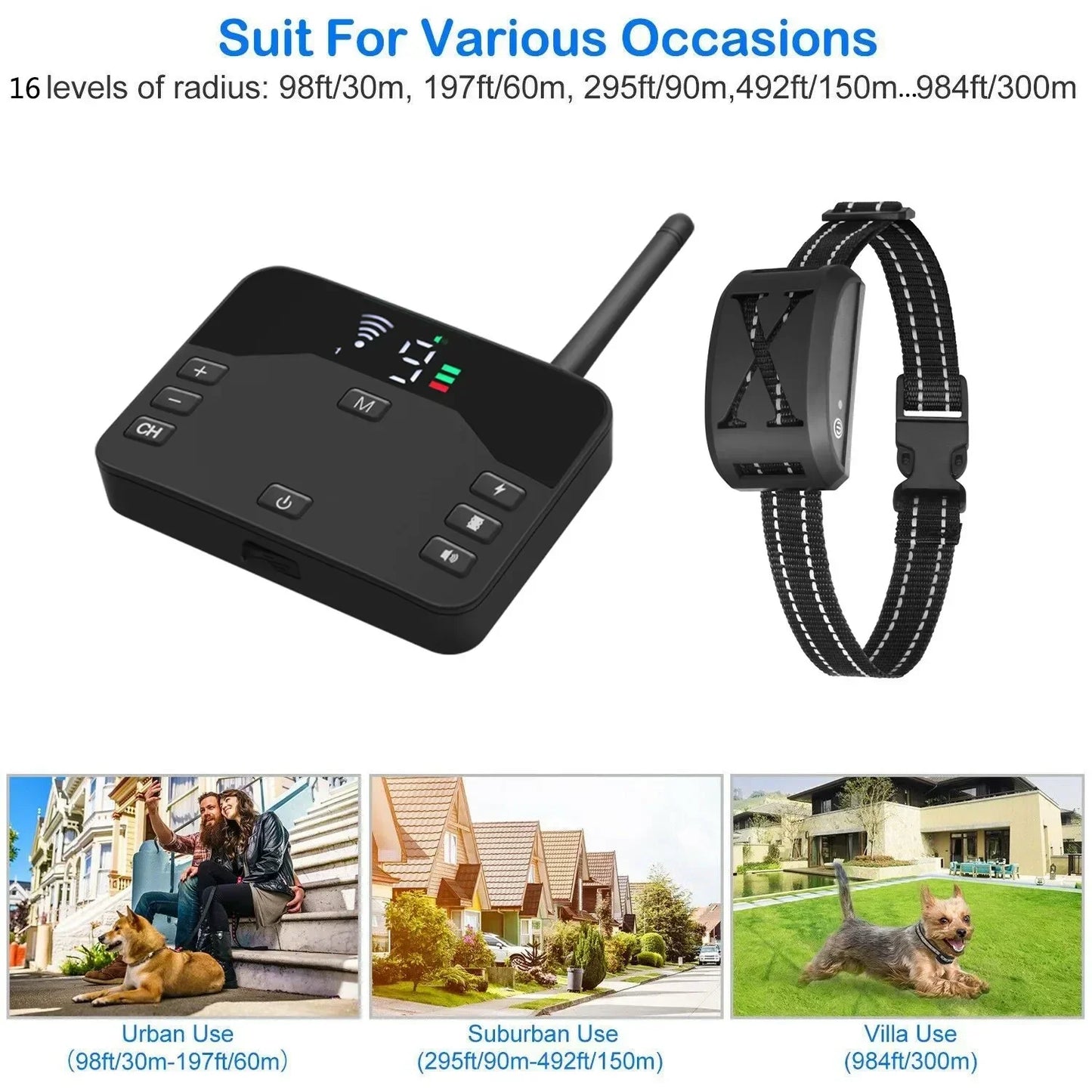 Wireless Pet Containment System & Training Collar | Adjustable Vibration & Static Shock | Safe, Rechargeable, Waterproof